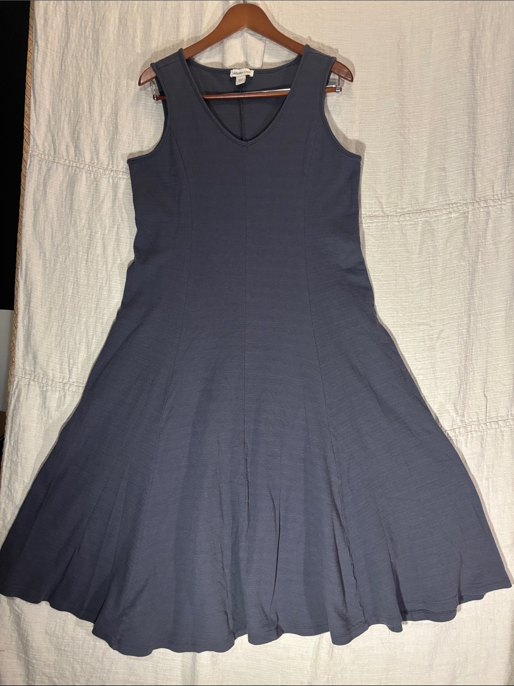 Coldwater Creek Sleeveless Seamed Knit Slate Blue Grey Midi Dress Large EUC